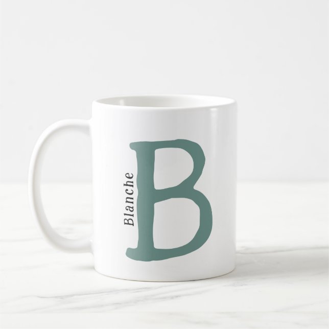Modern Green Monogrammed Initial & Name Coffee Mug (Left)