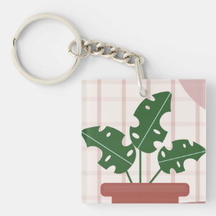Modern Green Monstera Leaf Plant Birthday Card Key Ring