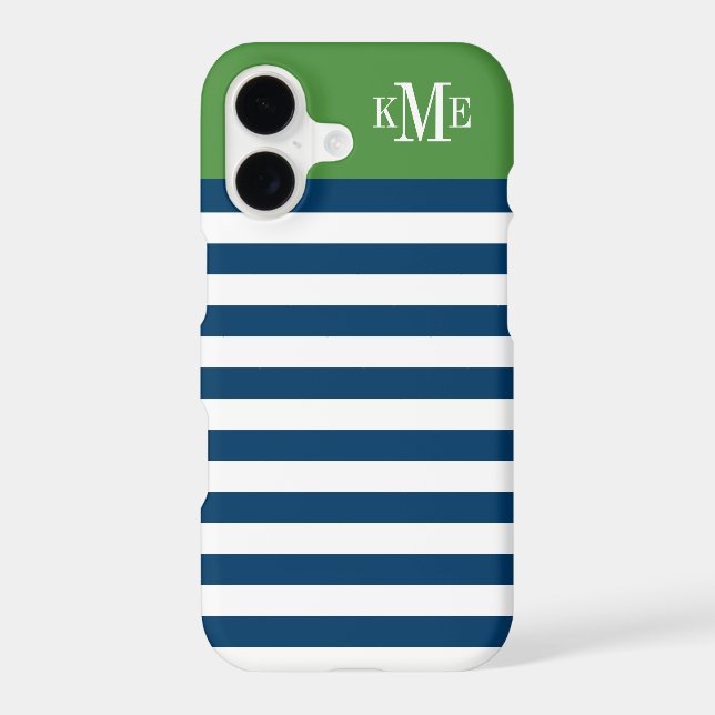 Modern Green Navy Stripes Custom Monogram (Back)