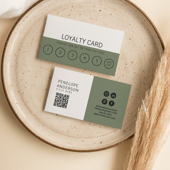 Modern Green Neutral Trendy Elegant Unique 6 Punch Loyalty Card (Creator Uploaded)