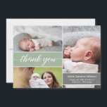 Modern Green Newborn photos Name Baby Shower  Thank You Card<br><div class="desc">Express your heartfelt gratitude to your loved ones with these modern green baby shower thank you cards. Personalise the cards with three beautiful photos of your baby and family, allowing you to share precious memories and introduce your new arrival to your friends and family. Customise the cards with your baby's...</div>