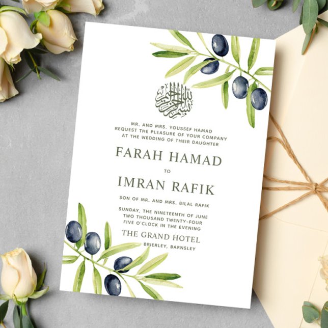 Modern Green Olive Branch Islamic Muslim Wedding Invitation (Creator Uploaded)