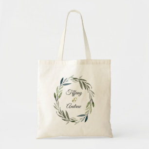 Modern Green Olive Leaf Wreath Wedding Gift Favour Tote Bag