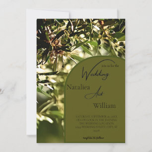 Modern Green Olive Tree Background Wedding Invitation