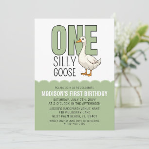 Modern Green One Silly Goose 1st Birthday  Invitation