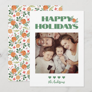 Modern Green Orange Citrus Christmas Family Photo Holiday Card