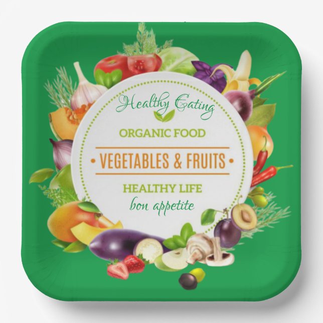 Modern Green Organic Healthy Eating  Paper Plate (Front)