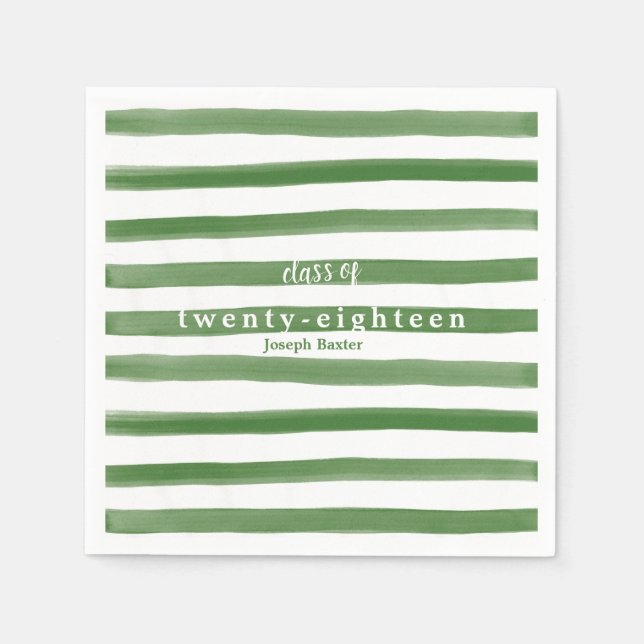 Modern Green Painted Stripe Graduate Paper Napkins (Front)