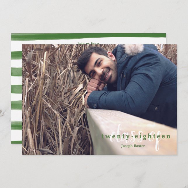 Modern Green Painted Stripes Class Of Invitations (Front/Back)