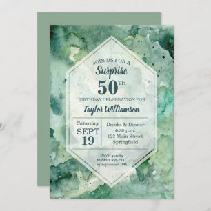 Modern Green Painted Watercolor Birthday Invites
