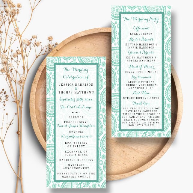 Modern Green Paisley Wedding Program Rack Card (Creator Uploaded)