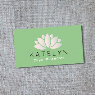 Modern Green Pastel Lotus Icon Yoga Instructor Business Card