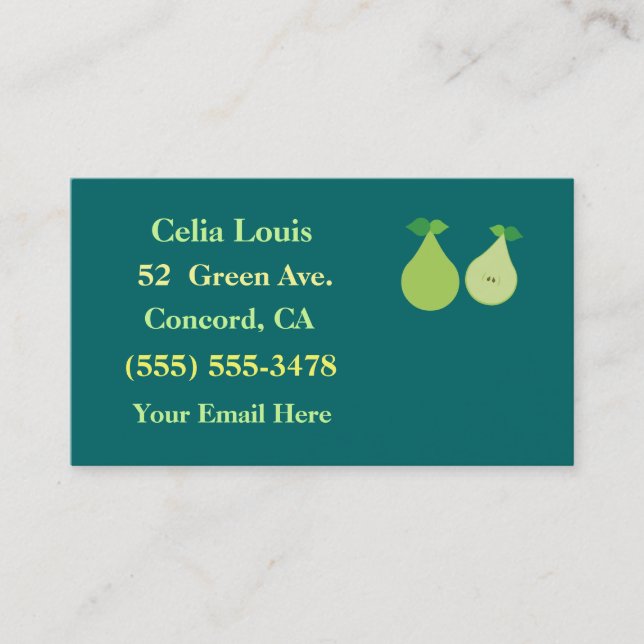 Modern Green Pear Business Cards (Front)