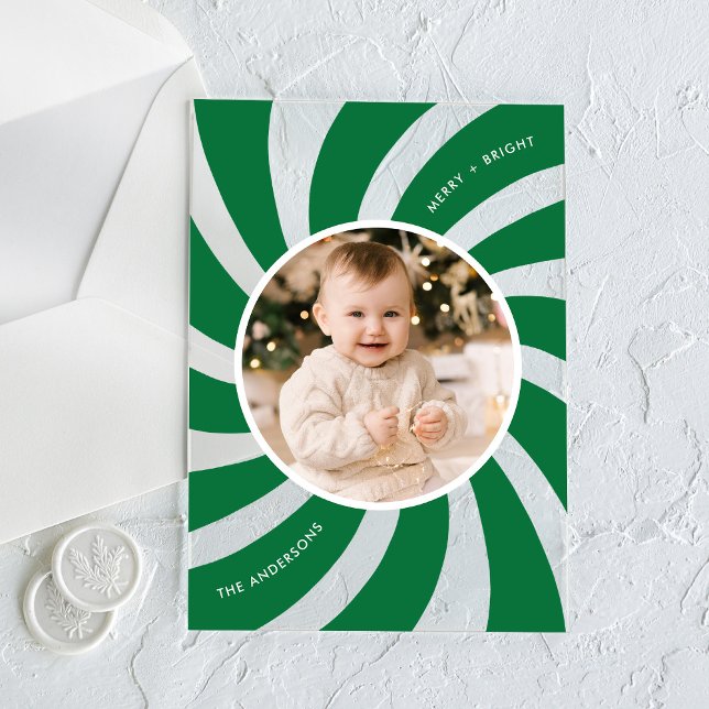 Modern Green Peppermint Swirl Holiday Acrylic Invitations (Creator Uploaded)