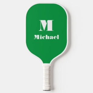Modern Green Personalised Name Initial Solid Colou Pickleball Paddle