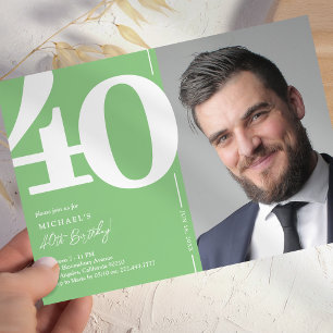 Modern Green Photo 40th Birthday Invitation