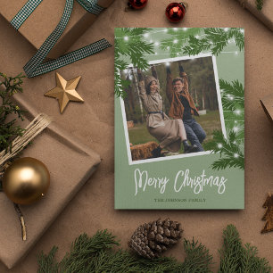 Modern Green Photo Christmas Foliage Holiday Card