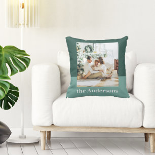 Modern Green   Photo   Family Gift Throw Pillow