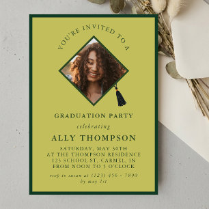 Modern Green Photo Frame Graduation Party Invitation