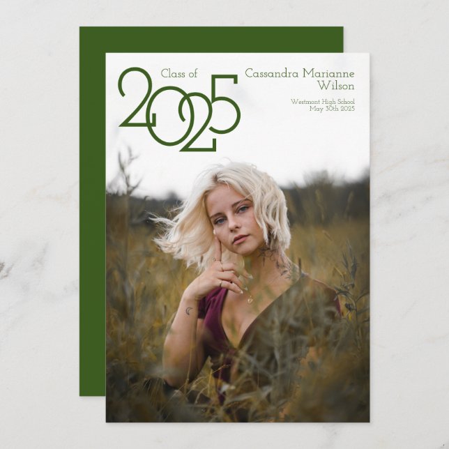 Modern Green Photo Graduation Announcement (Front/Back)