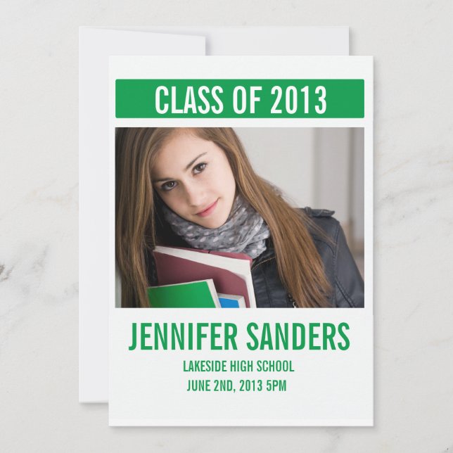 Modern Green Photo Graduation Card (Front)