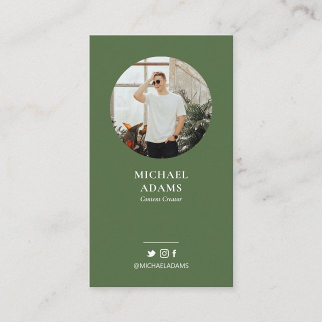 Modern Green Photo Social Media Business Cards (Front)