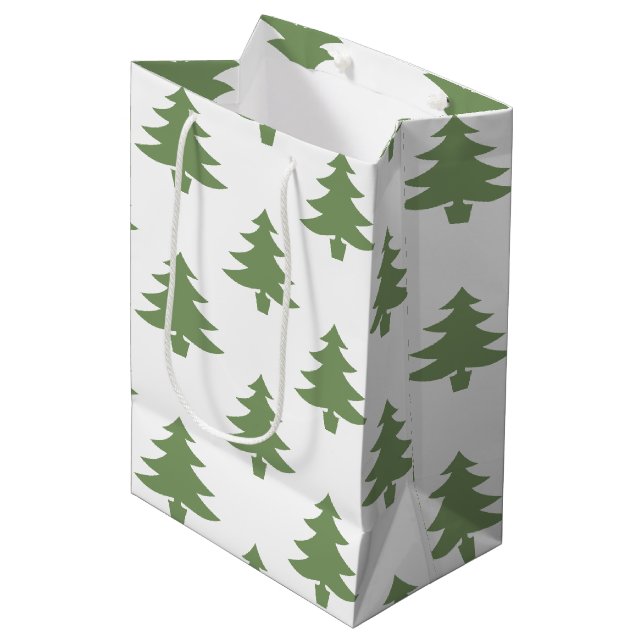 Modern Green Pine Christmas Trees Medium Gift Bag (Front Angled)