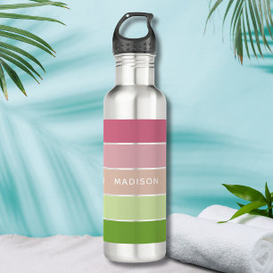 Modern Green Pink Colour Block Personalised Name 710 Ml Water Bottle