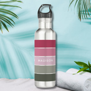 Modern Green Pink Colour Block Personalised Name 710 Ml Water Bottle