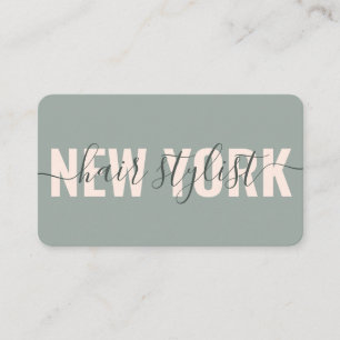 Modern green pink hair stylist script signature business card