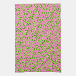 Modern Green Pink Leopard Pattern Animal Print Tea Towel