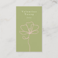 Modern green pink line art floral drawing elegant