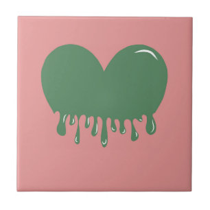Modern Green Pink Liquid drip heart y2k chic Tile