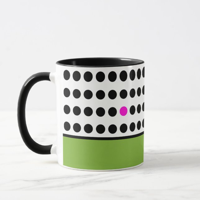 Modern Green Pink Polka Dots Colour Block Mug (Left)