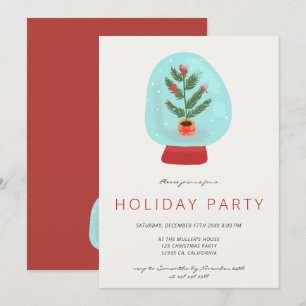 Modern green pink snow globe Christmas tree party Invitation