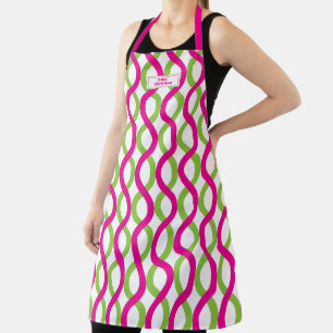 Modern Green Pink Waves Pattern Apron