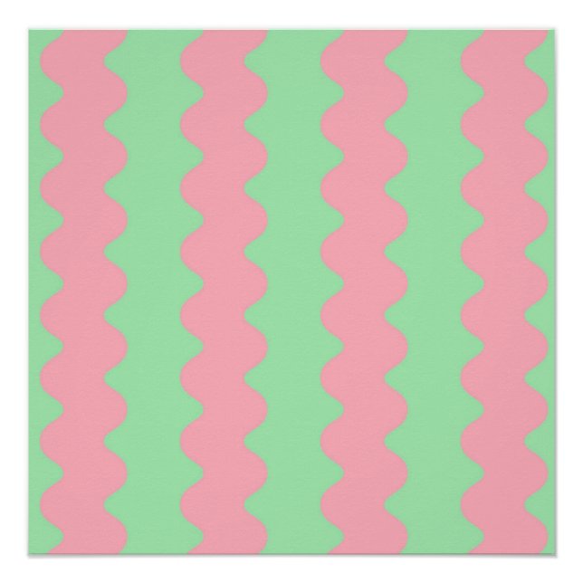 Modern Green Pink Wavy Stripe Minimalist Wall Art (Front)