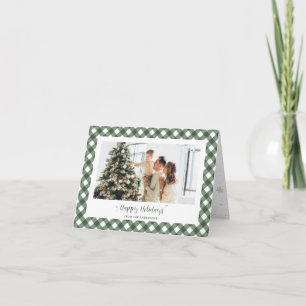 Modern Green Plaid Calligraphy Photo Holiday Card