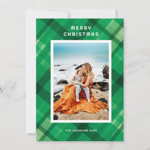 Modern Green Plaid Merry Christmas Design Holiday Card
