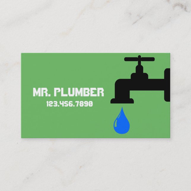Modern Green Plumbing Plumber Faucet Water Business Card (Front)