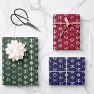 Modern Green Red Blue Snowflake Christmas Wrapping Paper Sheet