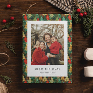 Modern Green & Red Merry Christmas Family Photo Holiday Card