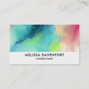 Modern Green & Red Space Nebula Watercolor Business Card