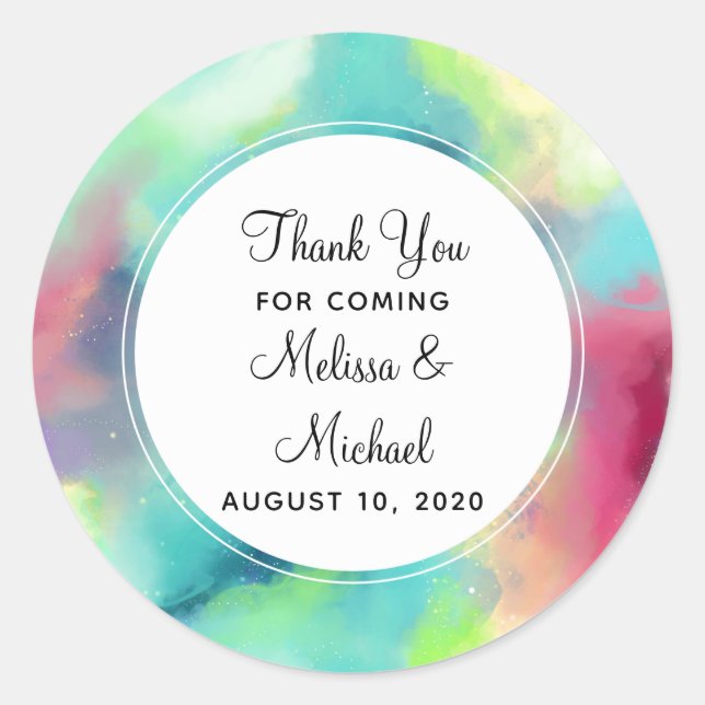 Modern Green & Red Space Nebula Watercolor Classic Round Sticker (Front)