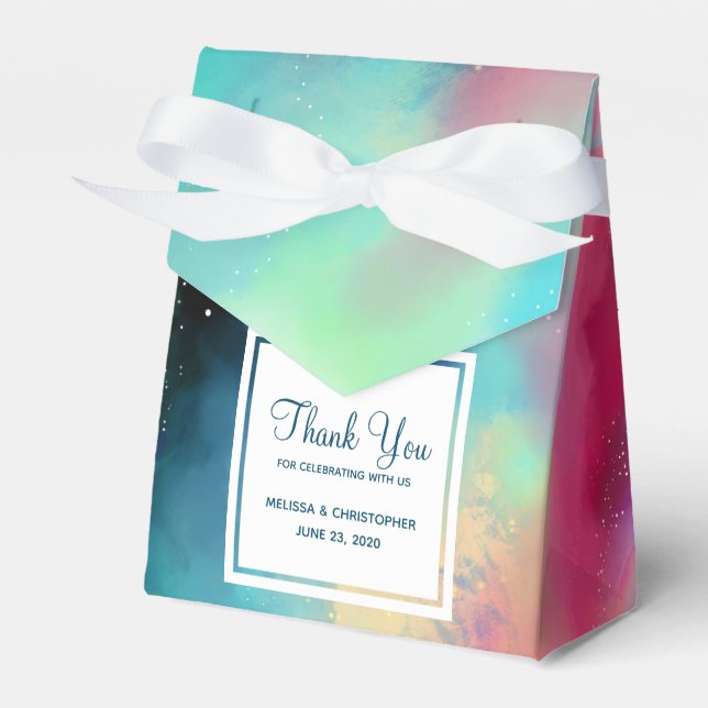 Modern Green & Red Space Nebula Watercolor Favour Box (Front Side)