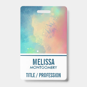 Modern Green & Red Space Nebula Watercolor ID Badge