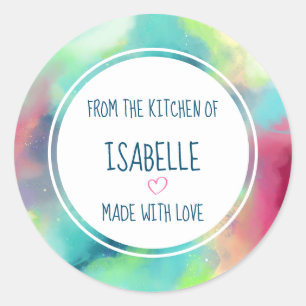 Modern Green & Red Space Nebula Watercolor Kitchen Classic Round Sticker