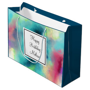 Modern Green & Red Space Nebula Watercolor Large Gift Bag