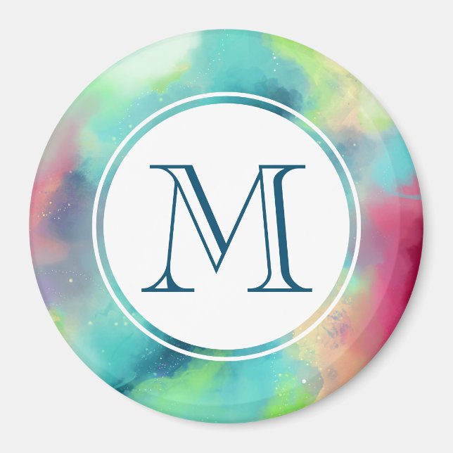 Modern Green & Red Space Nebula Watercolor Magnet (Front)