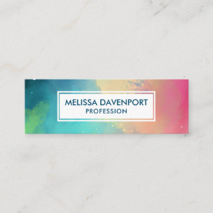 Modern Green & Red Space Nebula Watercolor Mini Business Card